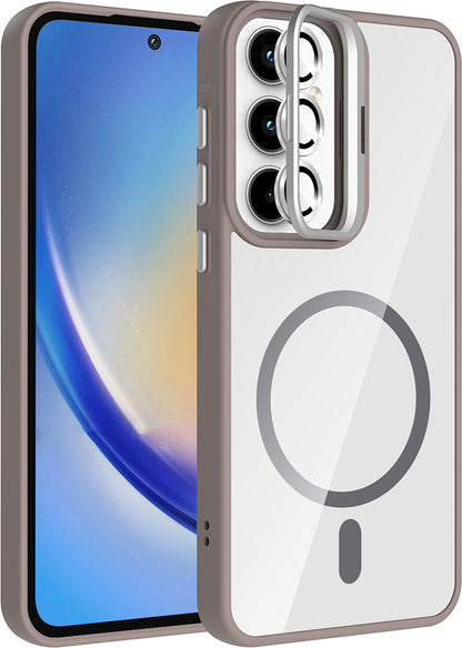 Galaxy A35 Kılıf Standlı ve Kamera Lens Hediyeli M-Safe Şarj Özellikli Mnc Etro Kapak - Gri