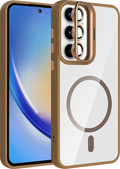 Galaxy A35 Kılıf Standlı ve Kamera Lens Hediyeli M-Safe Şarj Özellikli Mnc Etro Kapak - Gri