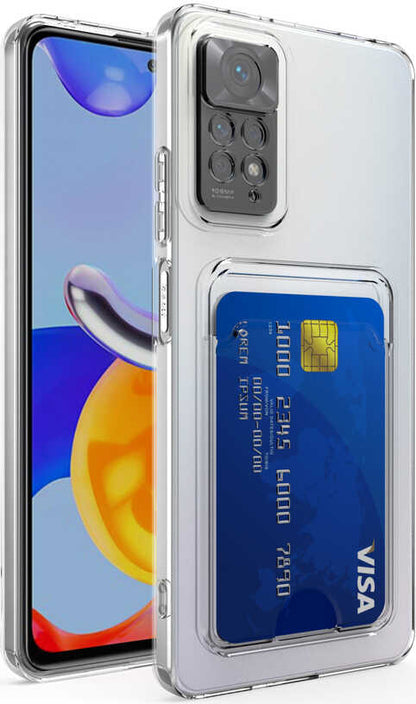 Xiaomi Redmi Note 11S Global Kılıf Kartlıklı Şeffaf Mnc Setra Clear Silikon Kapak-Renksiz