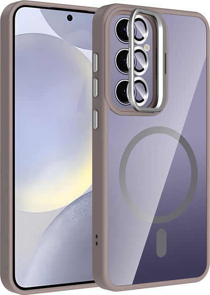 Galaxy S25 Plus Kılıf Standlı ve Kamera Lens Hediyeli M-Safe Şarj Özellikli Mnc Etro Kapak - Gri