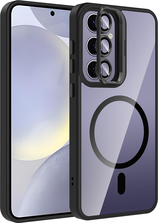Galaxy S25 Plus Kılıf Standlı ve Kamera Lens Hediyeli M-Safe Şarj Özellikli Mnc Etro Kapak - Gri