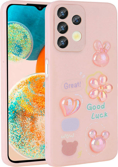 Galaxy A13 4g Kılıf Kabartma Figürlü Parlak Mnc Toys Silikon Kapak-Pembe