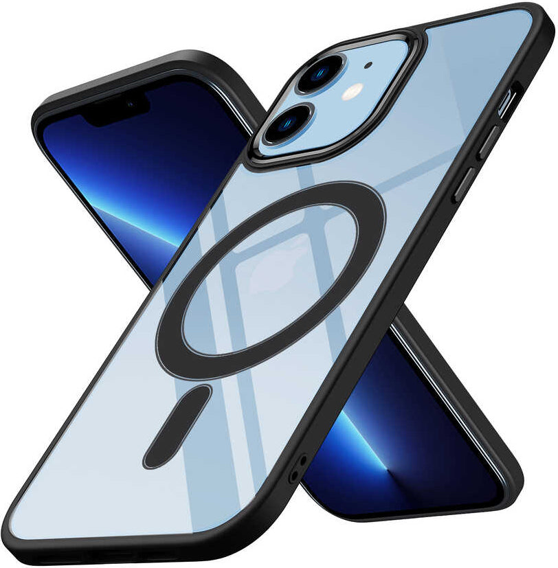 iPhone 12 Uyumlu Wireless Şarj Özellikli Mnc Krom Magsafe Silikon Kapak-Siyah