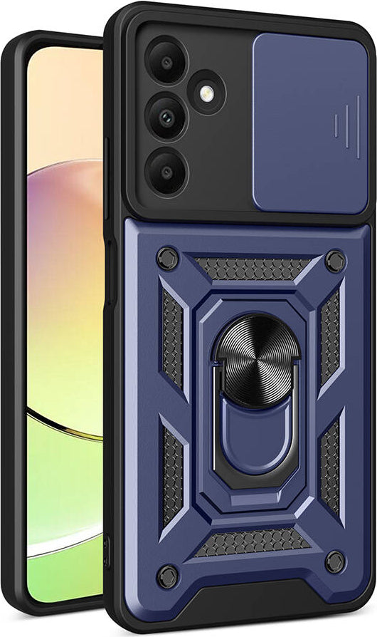 Galaxy A15 Kılıf Magnetik Standlı Kamera Korumalı Mnc Sürgülü Vega Kapak-Mavi