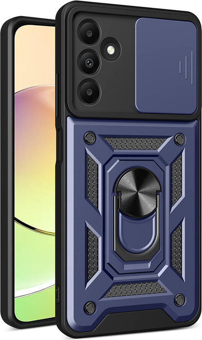 Galaxy A15 Kılıf Magnetik Standlı Kamera Korumalı Mnc Sürgülü Vega Kapak-Mavi