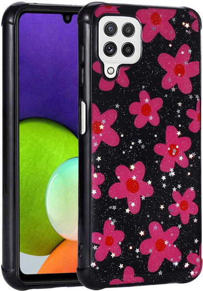 Galaxy A22 4g Kılıf Simli Desenli Kamera Korumalı Parlak Mnc Popy Kapak-Çiçek