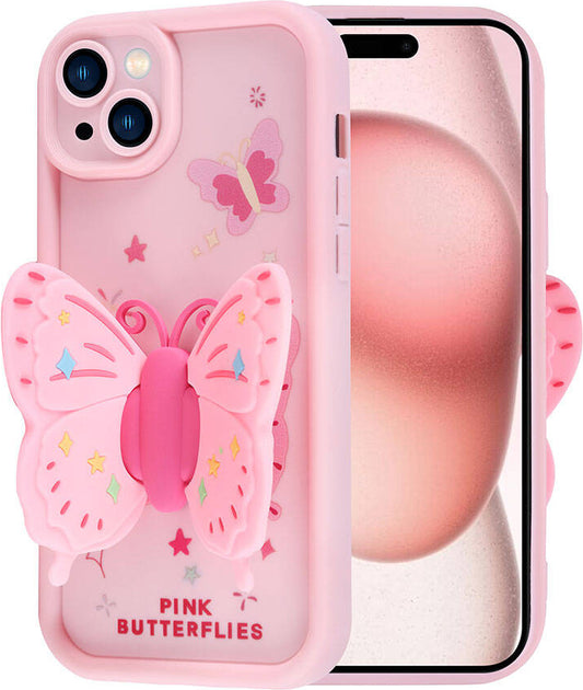 Apple iPhone 15 Kılıf Kamera Korumalı Figür Tasarımlı Mnc Kapya Kapak-Pembe Açık