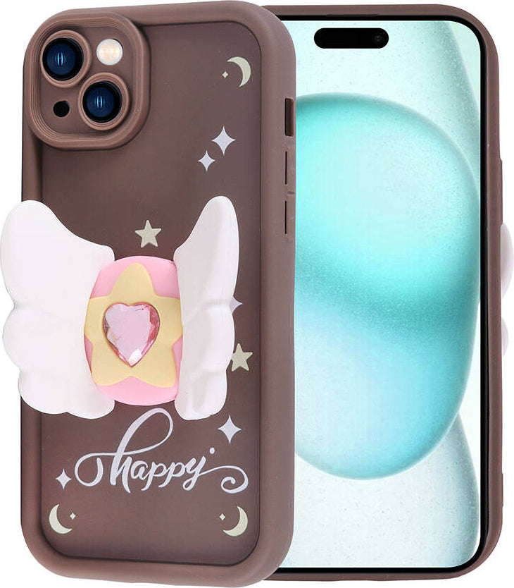 Apple iPhone 15 Plus Kılıf Kamera Korumalı Figür Tasarımlı Mnc Kapya Kapak-Pembe Açık