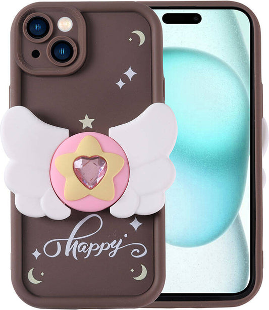 Apple iPhone 15 Plus Kılıf Kamera Korumalı Figür Tasarımlı Mnc Kapya Kapak-Koyu Kahve