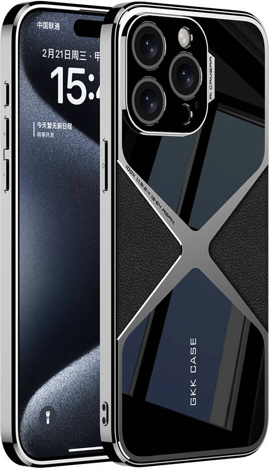 Apple iPhone 15 Pro Max Kılıf Ultra Ince Kamera Korumalı Pc + Deri Arka Yüzey Mnc X-Pro Kapak-Siyah