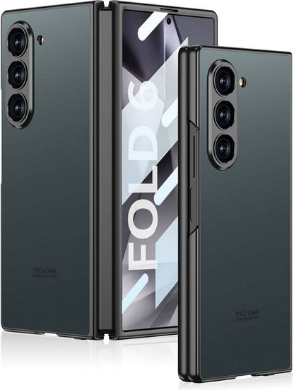 Galaxy Z Fold 6 Kılıf Titanyum Metal Tasarımlı Mnc Kıpta Caz Kapak-Gri-Yeşil