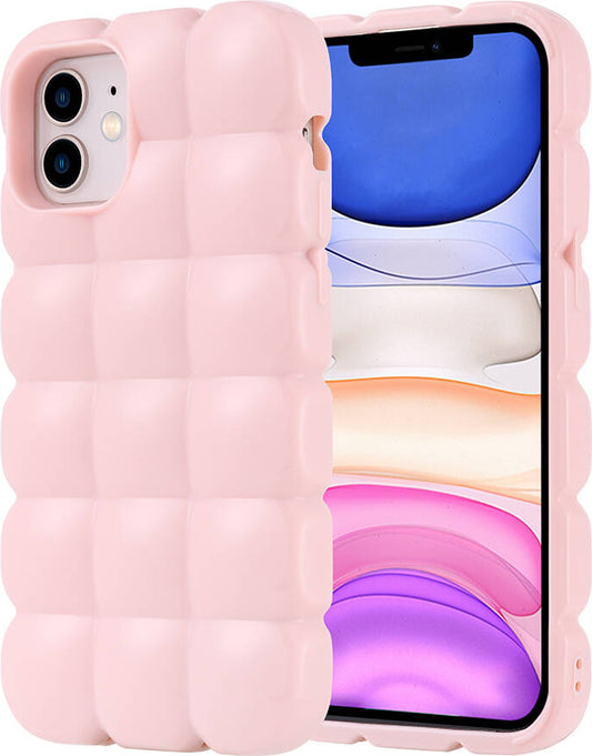 Apple iPhone 12 Kılıf Parlak Esnek Silikon Mnc Dom Dom Kapak-Pembe