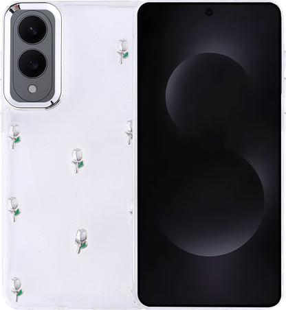 Galaxy S25 Edge Kılıf Airbag Tasarımlı Simli Şeffaf Mnc Kutup Kapak - Lale