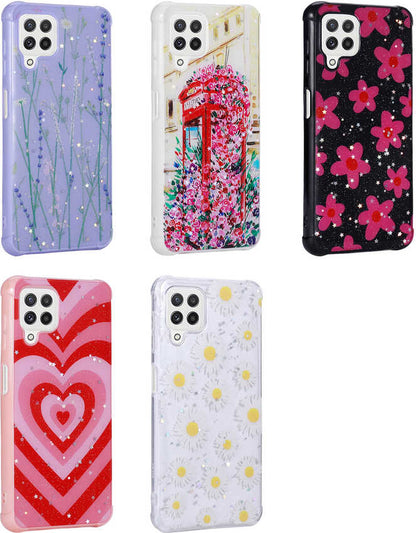 Galaxy M32 Kılıf Simli Desenli Kamera Korumalı Parlak Mnc Popy Kapak-Papatya