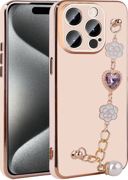 Apple iPhone 15 Pro Max Kılıf El Tutamaçlı Kamera Korumalı Mnc Taka Silikon Kapak-Pembe