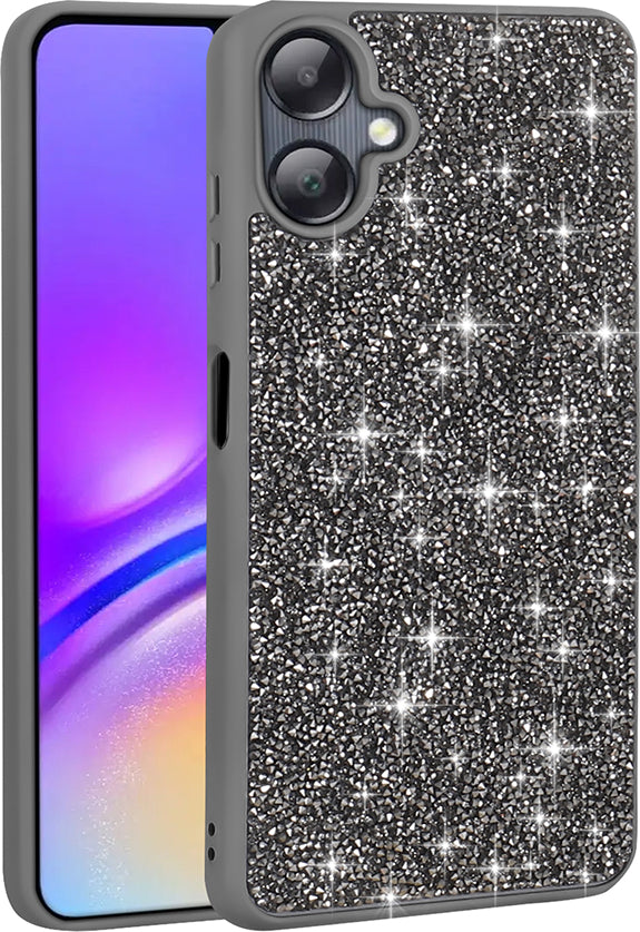 Galaxy A06 Kılıf Parlak Taşlı Tasarım Mnc Pırlanta Kapak - Gri