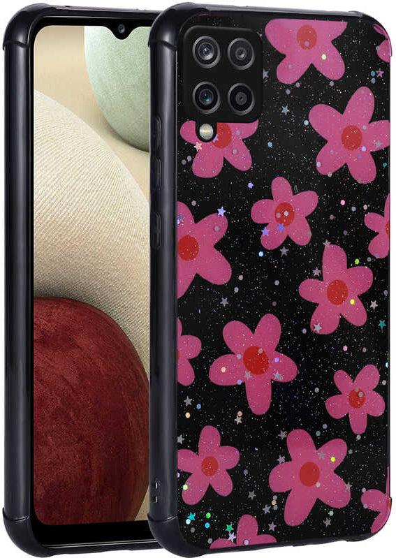 Galaxy M33 Kılıf Simli Desenli Kamera Korumalı Parlak Mnc Popy Kapak-Çiçek