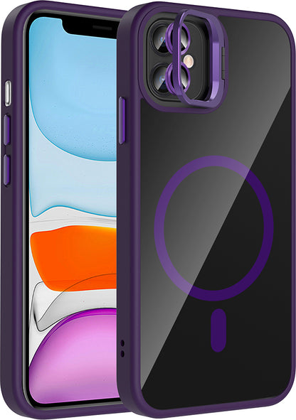 iPhone 11 Kılıf Standlı ve Kamera Lens Hediyeli M-Safe Şarj Özellikli Mnc Etro Kapak - Pembe