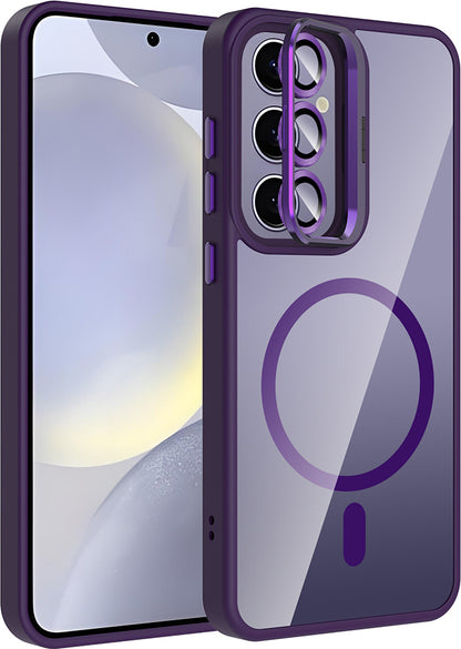Galaxy S24 Plus Kılıf Standlı ve Kamera Lens Hediyeli M-Safe Şarj Özellikli Mnc Etro Kapak - Derin