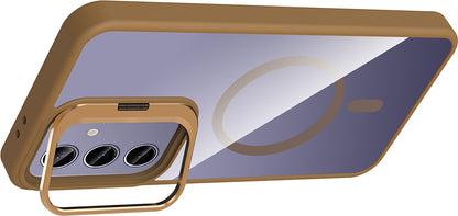 Galaxy S24 Plus Kılıf Standlı ve Kamera Lens Hediyeli M-Safe Şarj Özellikli Mnc Etro Kapak - Derin