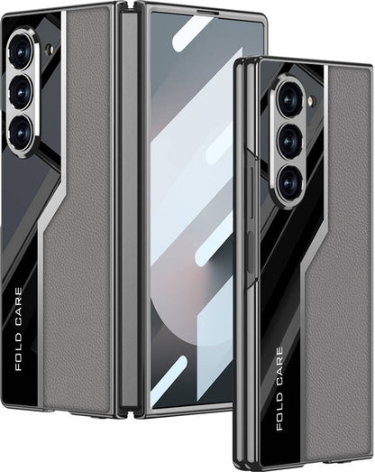 Galaxy Z Fold 6 Kılıf Ultra Ince Kamera Korumalı Pc + Deri Arka Yüzey Mnc Kıpta Poligan Kapak-Gri