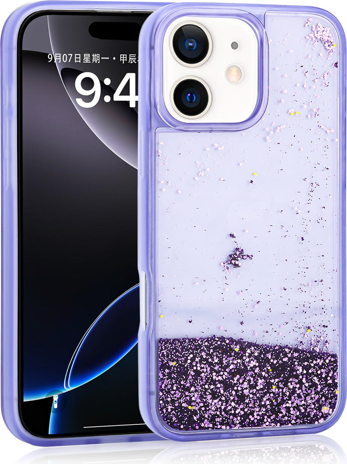 iPhone 11 Uyumlu Kılıf Sıvılı Simli Şeffaf Arka Yüzey Mnc Keto Silikon Kapak-Mor