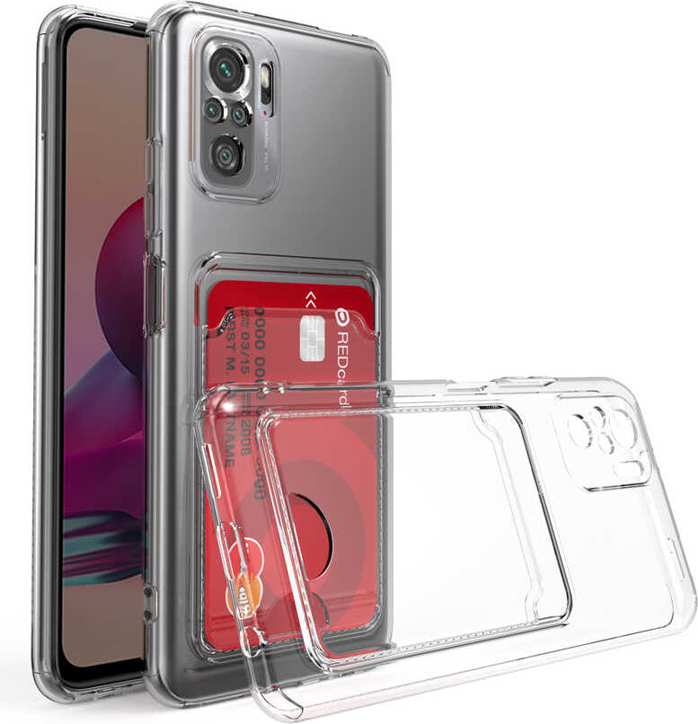 Xiaomi Redmi Note 10S Kılıf Kartlıklı Şeffaf Mnc Setra Clear Silikon Kapak-Renksiz