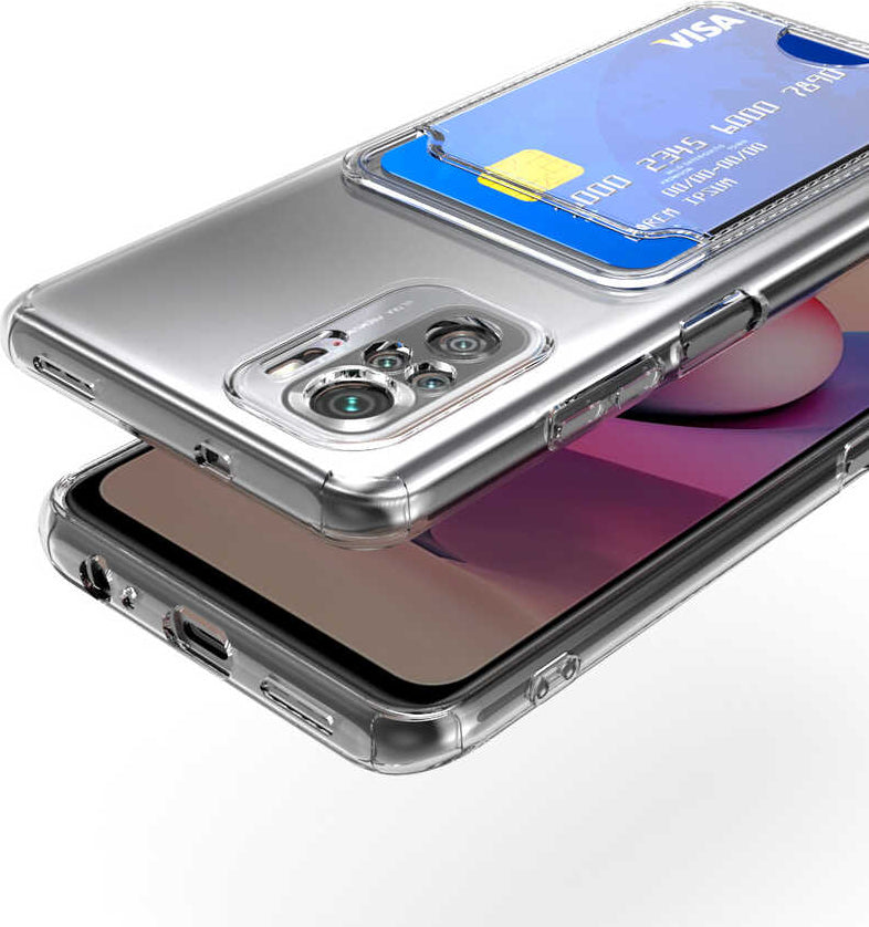 Xiaomi Redmi Note 10S Kılıf Kartlıklı Şeffaf Mnc Setra Clear Silikon Kapak-Renksiz