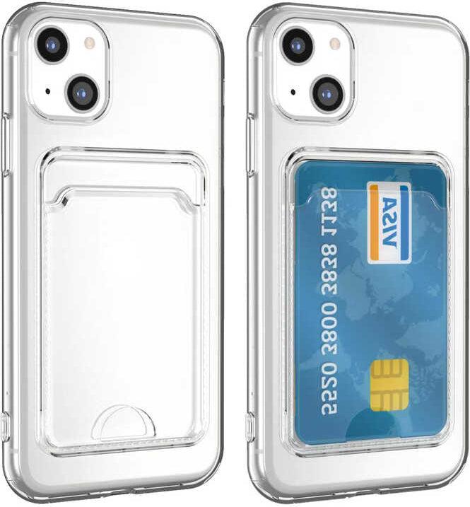 iPhone 14 Plus Kılıf Kartlıklı Şeffaf Mnc Setra Clear Silikon Kapak-Renksiz