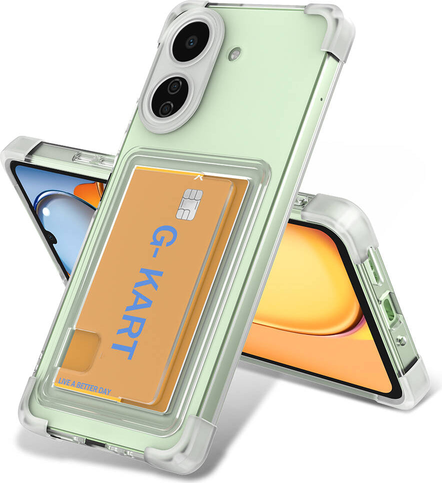 Xiaomi Redmi 13C Kılıf Airbag Tasarımlı Şeffaf Kartlıklı Mnc G-Kart Kapak-Renksiz