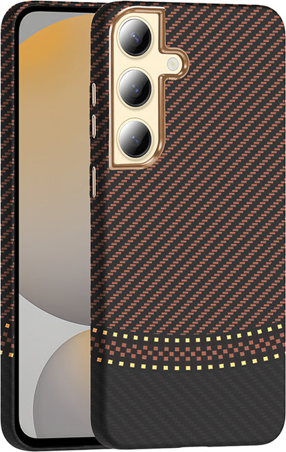 Galaxy S24 Plus Kılıf M-Safe Şarj Özellikli Karbon Fiber Görünümlü Mnc Gros Kapak - Gold-Siyah