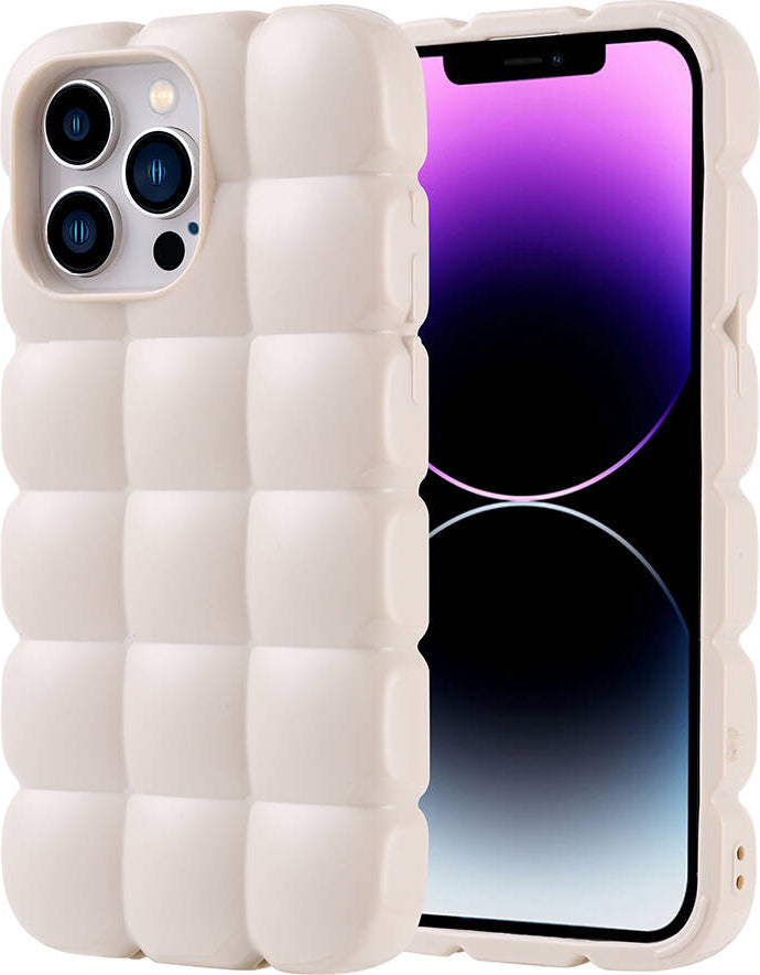 Apple iPhone 14 Pro Max Kılıf Parlak Esnek Silikon Mnc Dom Dom Kapak-Beyaz