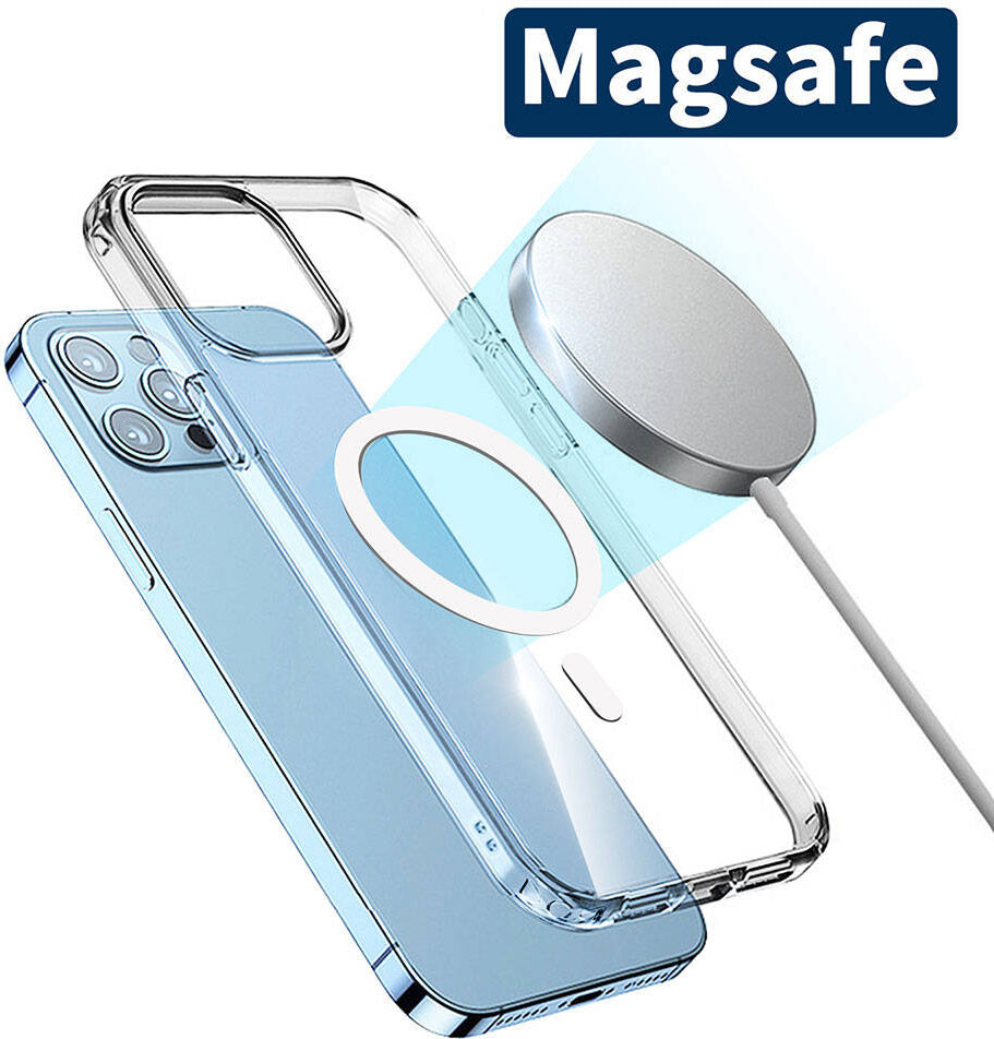 iPhone 15 Pro Uyumlu Magsafe Şarj Özellikli Şeffaf Sert Pc Mnc Embos Kapak-Renksiz