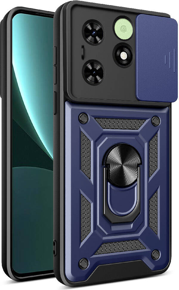 Tecno Spark Go 2024 Kılıf Magnetik Standlı Kamera Korumalı Mnc Sürgülü Vega Kapak-Mavi