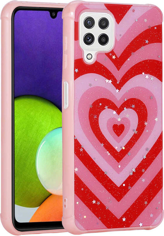 Galaxy A22 4g Kılıf Simli Desenli Kamera Korumalı Parlak Mnc Popy Kapak-Kalp