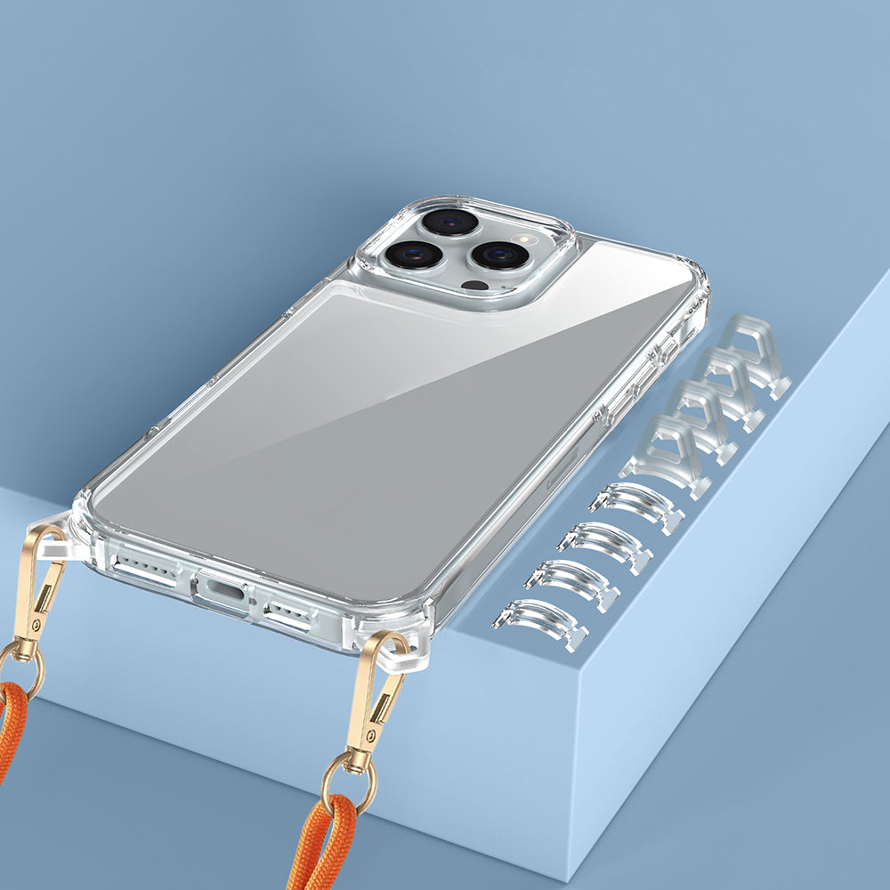 iPhone 16 Pro Max Kılıf Airbagli Takılabilir Askı Aparatlı Mnc Snap Silikon Kapak-Şeffaf
