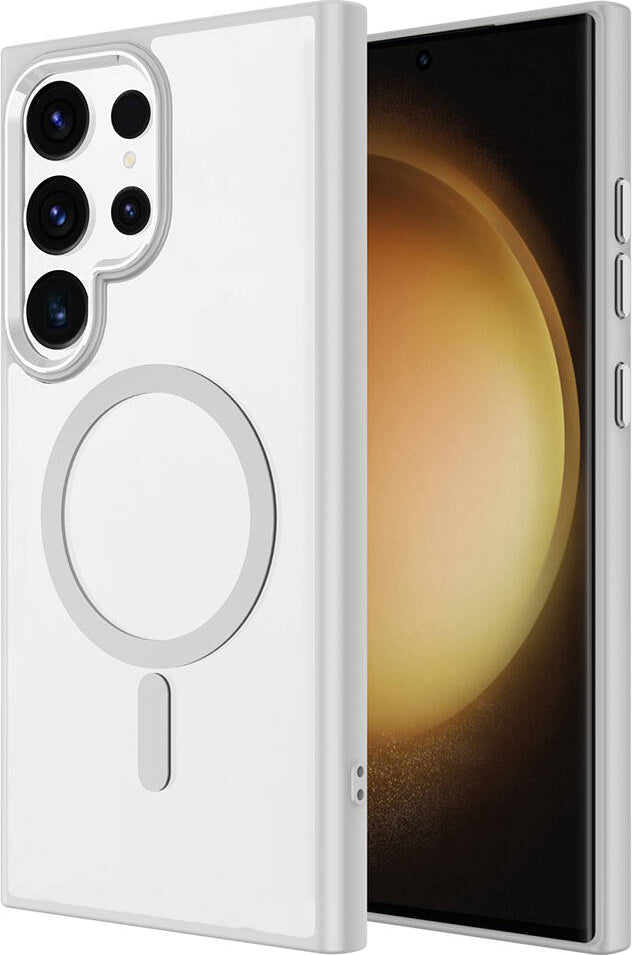 Galaxy S24 Ultra Kılıf Magsafe Şarj Özellikli Mnc Krom Magsafe Silikon Kapak-Siyah