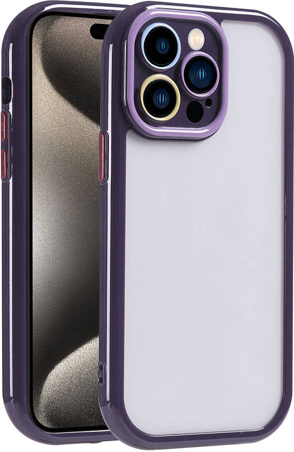 Apple iPhone 15 Pro Kılıf Kamera Korumalı Renkli Kenar ve Çerçeve Tasarımlı Mnc Vitamin Kapak-Derin Mor