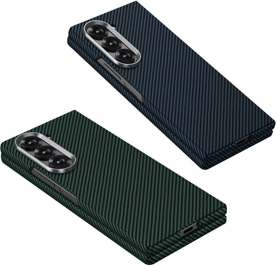 Galaxy Z Fold 6 Kılıf Kamera Korumalı Karbon Fiber Tasarımlı Arka Yüzey Mnc Kıpta Karbon Kapak-Kırm