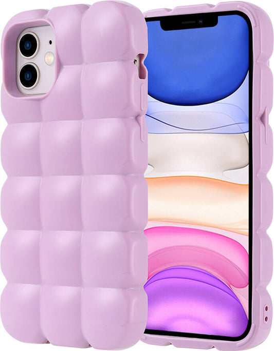 Apple iPhone 12 Kılıf Parlak Esnek Silikon Mnc Dom Dom Kapak-Lila