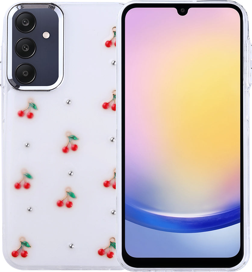 Galaxy A25 Kılıf Airbag Tasarımlı Simli Şeffaf Mnc Kutup Kapak - Kiraz