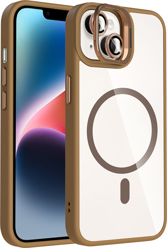 iPhone 13 Kılıf Standlı ve Kamera Lens Hediyeli M-Safe Şarj Özellikli Mnc Etro Kapak - Desert Titan