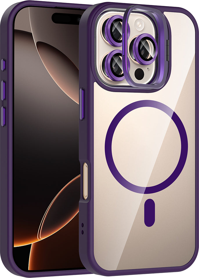 iPhone 16 Pro Kılıf Standlı ve Kamera Lens Hediyeli M-Safe Şarj Özellikli Mnc Etro Kapak - Derin Mo
