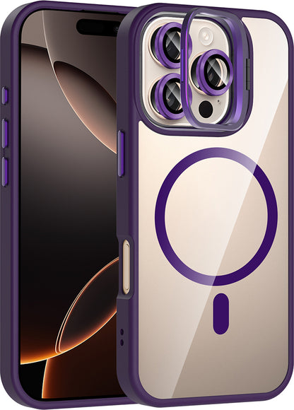 iPhone 16 Pro Kılıf Standlı ve Kamera Lens Hediyeli M-Safe Şarj Özellikli Mnc Etro Kapak - Derin Mo
