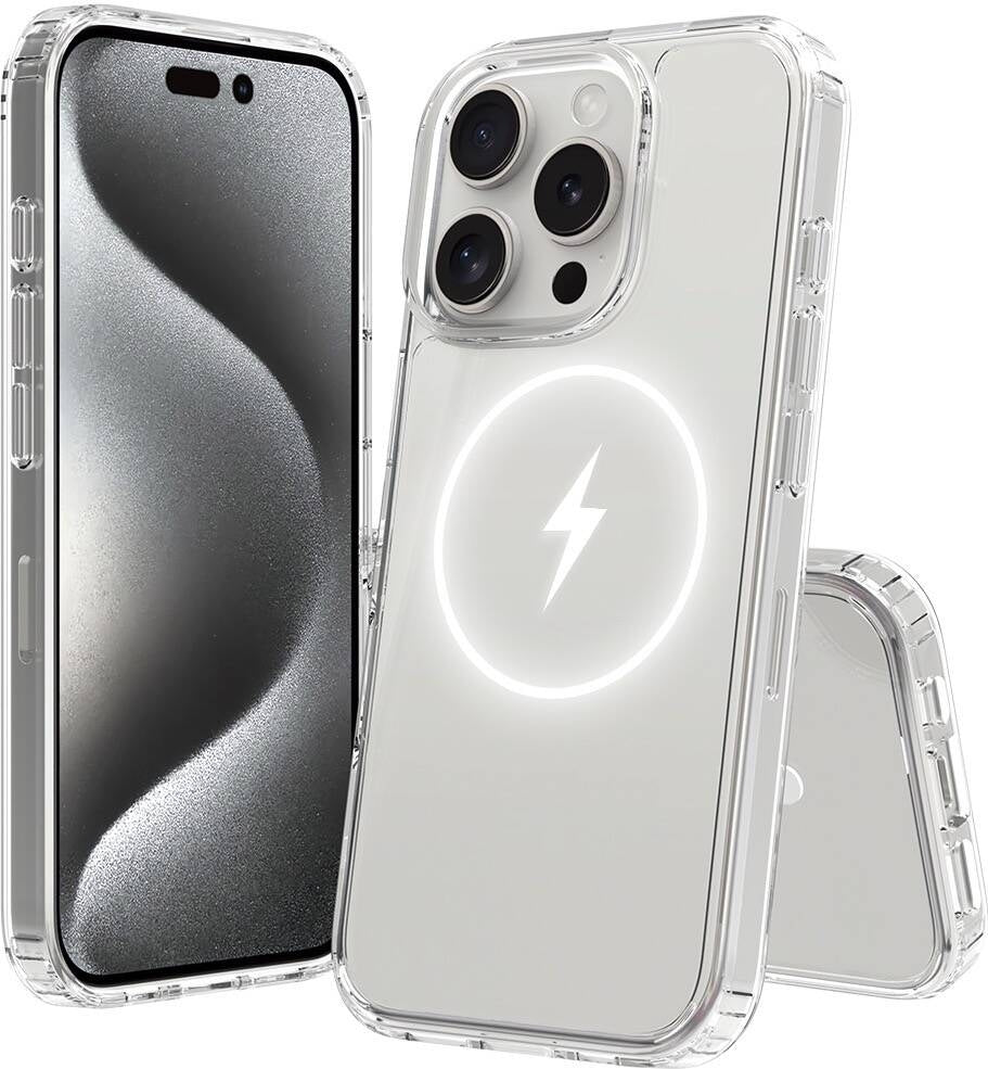 Apple iPhone 16 Pro Max Kılıf Magsafe Şarj Özellikli Şeffaf Sert Pc Mnc Embos Kapak-Şeffaf