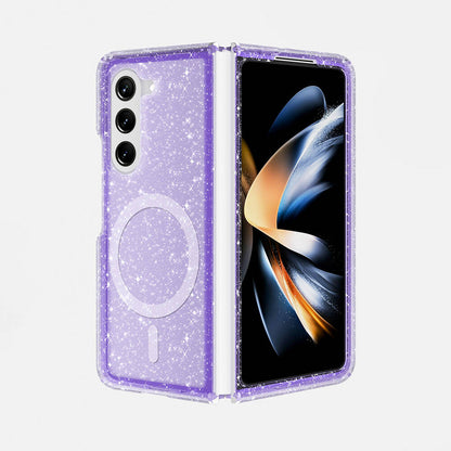 Galaxy Z Fold 6 Kılıf Magsafe Şarj Özellikli Parlayan Simli Saydam Renkli Mnc Allstar Kapak-Mor