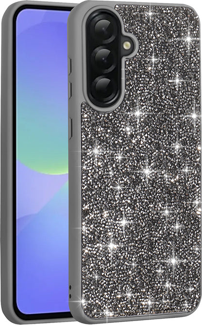 Galaxy A56 Kılıf Parlak Taşlı Tasarım Mnc Pırlanta Kapak - Gri