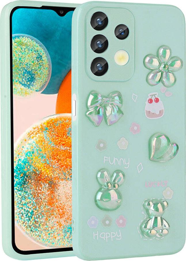Galaxy A13 4g Kılıf Kabartma Figürlü Parlak Mnc Toys Silikon Kapak-Açık Yeşil