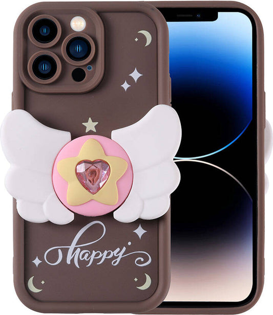 Apple iPhone 14 Pro Kılıf Kamera Korumalı Figür Tasarımlı Mnc Kapya Kapak-Koyu Kahve