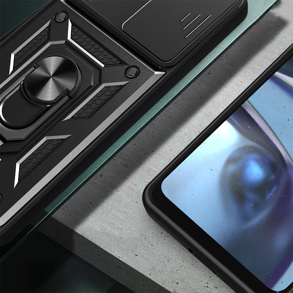 Galaxy A35 Kılıf Magnetik Standlı Kamera Korumalı Mnc Sürgülü Vega Kapak-Mavi